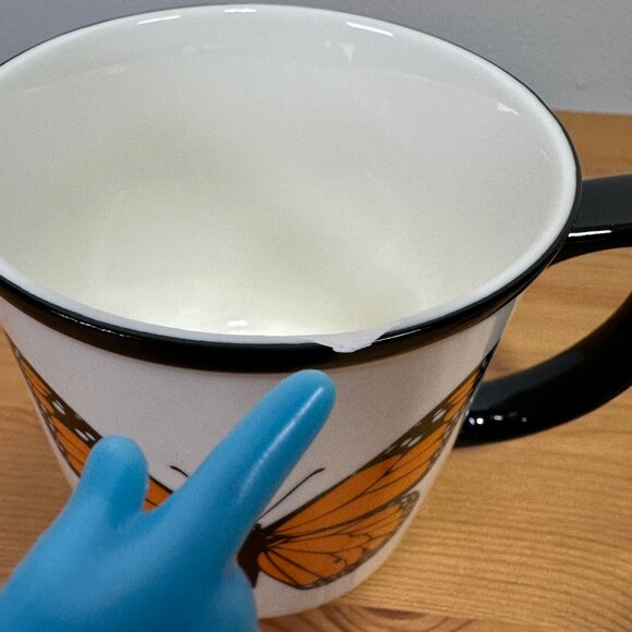 Abbott Collection | Monarch Butterfly Stoneware Mug – 14 oz | Black Rim & Handle - Picture 4 of 5